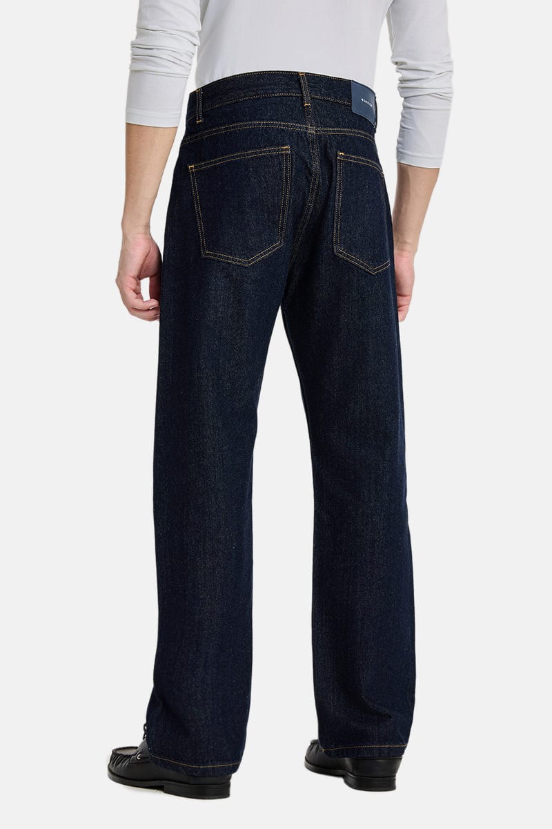 Men's Dark Blue Wide-Leg Denim Jeans